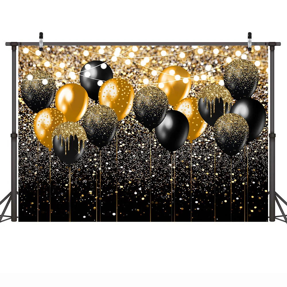 Glitter Balloons Adult Happy Birthday Party Backdrop Decorations Gold Sliver Dots Bokeh Birthday Background Cake Smash Photocall