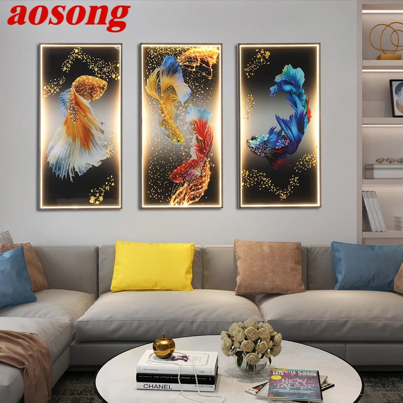 AOSONG Wall Lamps Modern Creative Three Pieces Suit Sconces Lighting Fish LED For Home Decoration