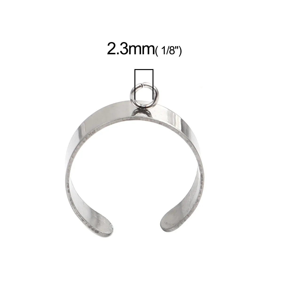 DoreenBeads 6mm/10mm Stainless Steel Open Rings Silver Color U-shaped W/ Open Loop DIY Making Jewelry 18.1mm(US Size 8), 10 PCs