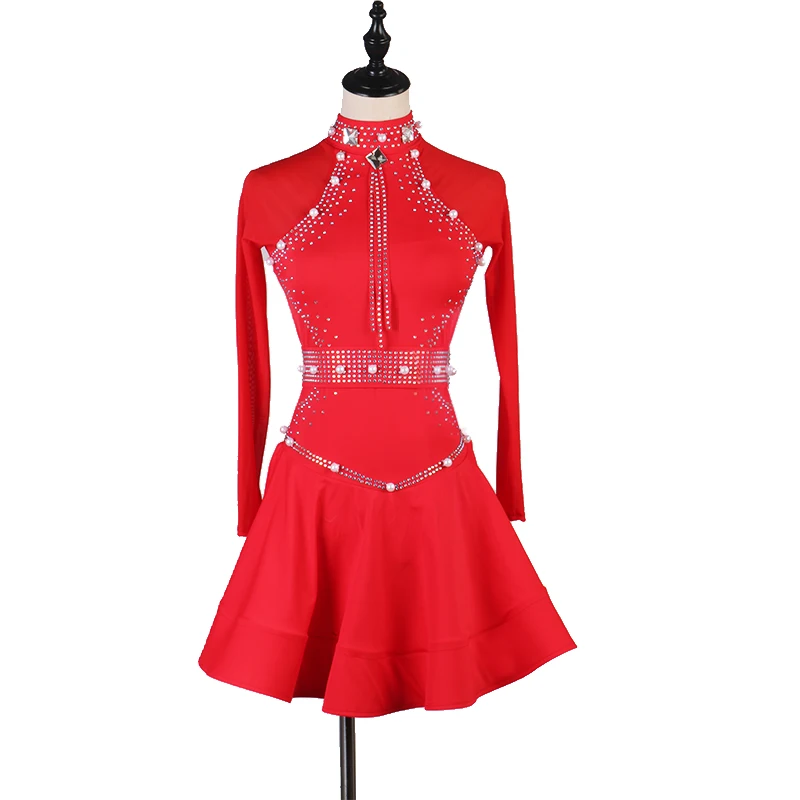 

Latin Dance Dress Lady junior adult latin dres Latin Dance Competition Dress beads lilac red black royal blue custom lq173