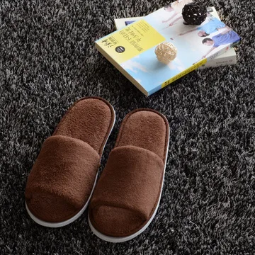 Thick sole non-Disposable Unisex Slippers Hotel Travel Spa Portable Slippers Home Guest Indoor Cotton Fabric Slipper Coral Soft