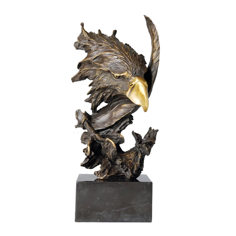 Eagle Head Statue Bronze Hawk Falcon Bust Sculpture Wildlife Animal Bird Figurine Green Office Desktop Decor Man Gifts