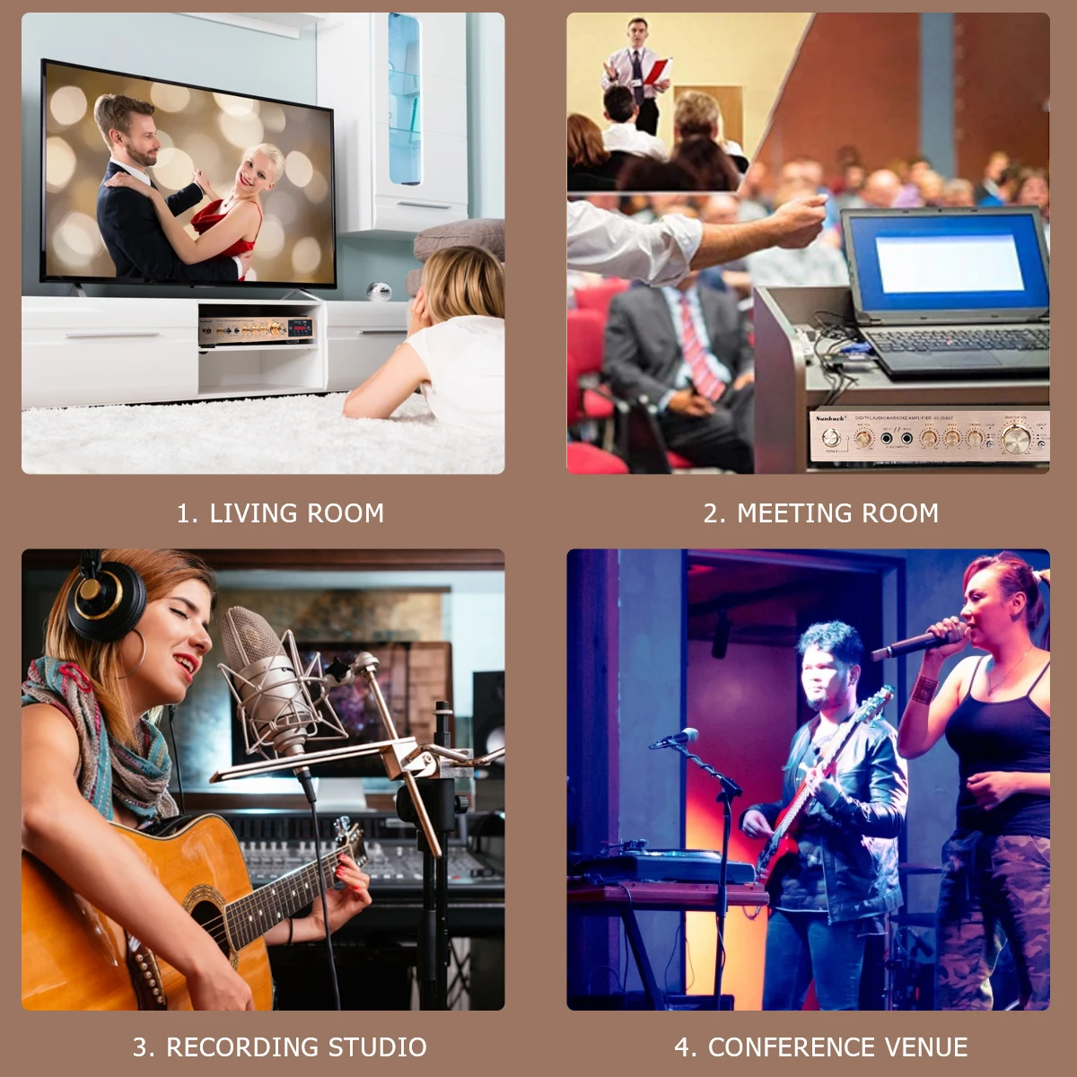 SUNBUCK بلوتوث 5 قناة FM 2200 واط 220 فولت مكبر للصوت مع التحكم عن بعد دعم SD MMC USB شاشة الكريستال السائل الصوت HiFi مكبرات الصوت