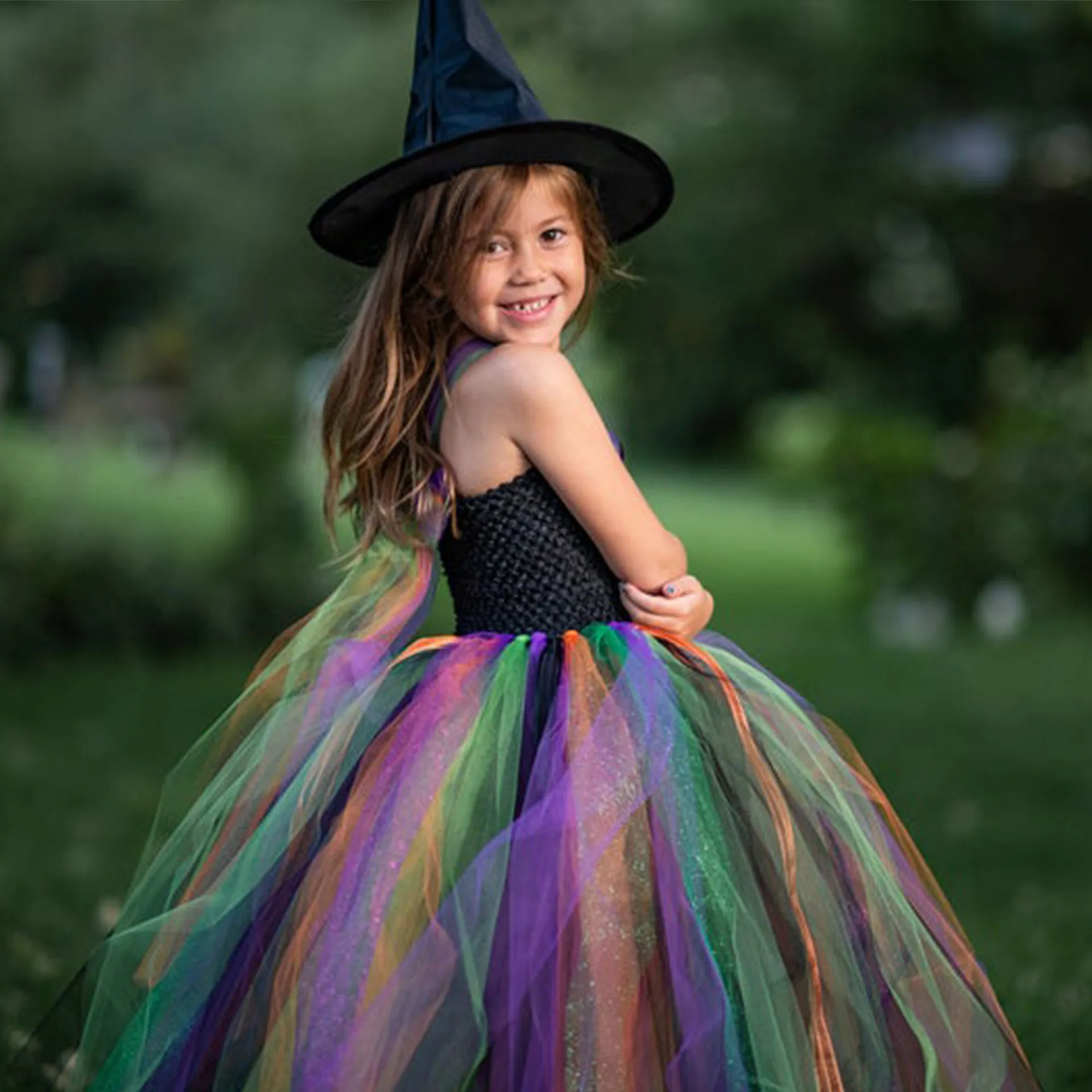 Kids Maleficent Evil Black Gown Tutu Dress with Feather Shawl Gothic Halloween Dress Up Costume Kids Royal Dark Queen Dresses