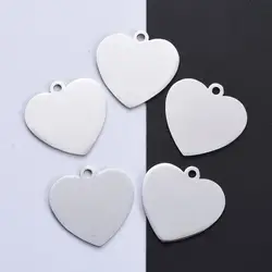 5pcs 304 Stainless Steel Heart Pendants Blank Stamping Tags Manual Polishing 33x34x1.8mm Hole: 2.8mm DIY Jewelry Making