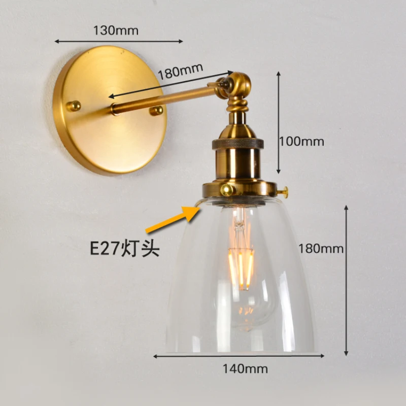 

Новая настенная лампа, американский стеклянный настенный светильник в стиле ретро для спальни, прикроватного столика, ресторана, кафе, бара, светодиодный светильник E27 110 В 220 В для помещений