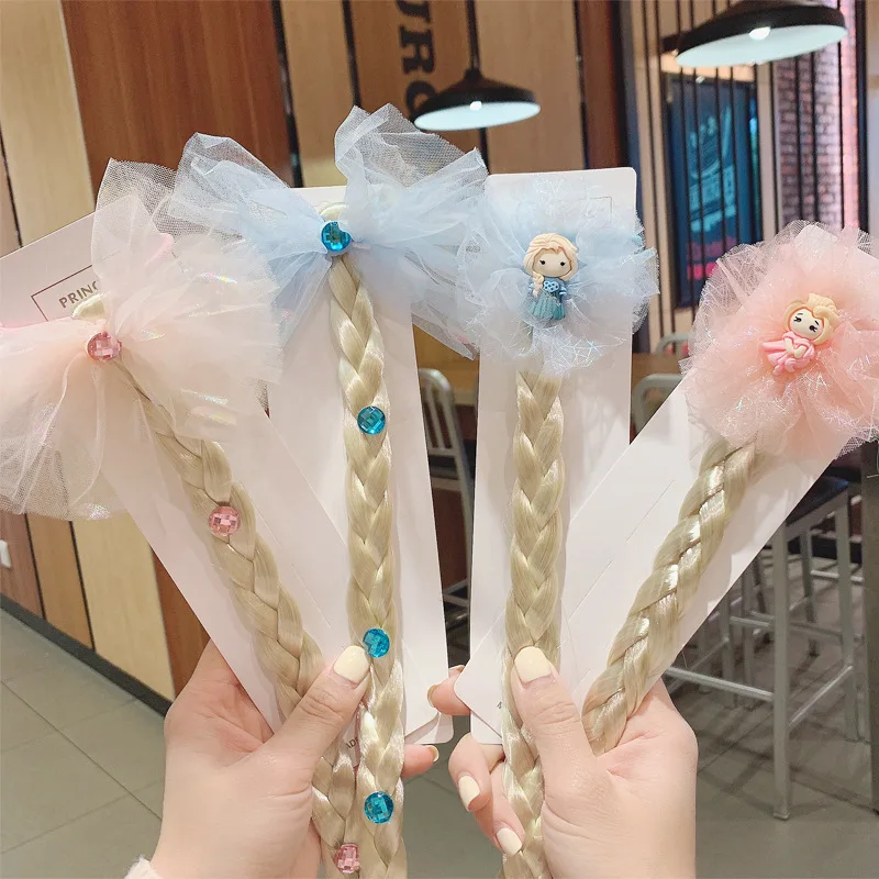 

4PCS/Lot Cute girl baby children cartoon wig Princess hairpin lace flower clip Color wig children's accessories