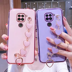 Wrist Bracelet Phone Case For Redmi Note9 Case Luxury Heart Chain Plating Cover Capa Xiaomi Redmi Note 9 Pro Max Note9s Silicone