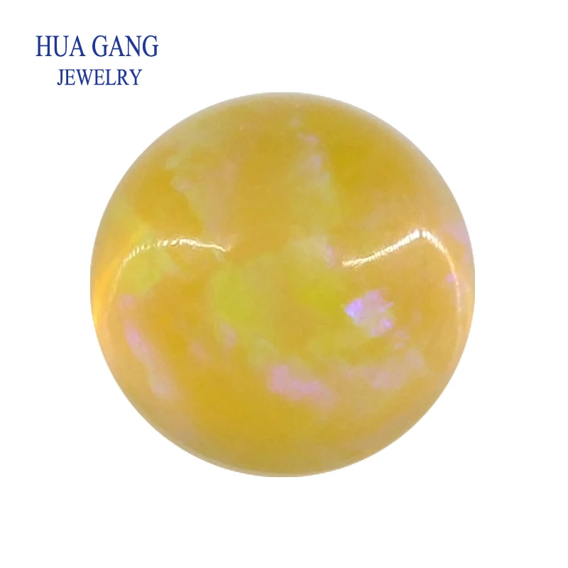 

#16C Synthetic Opal Beads Yellow Round Cabochon Stone 10mm Loose Gemstone For Rings Earrings Necklaces Pendants Jewelry