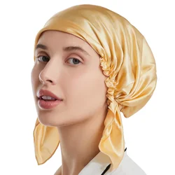 Gorro de dormir de seda de morera 100% para mujer, gorro de noche para el cuidado del cabello con elástico para mantenerse en la cabeza, 16 Momme, suave y liso