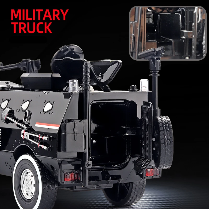 1:24 Alloy Armored Car Model Diecasts Military Truck Model Metal Police Explosion Proof Car Model Sound and Light Kids Toys Gift