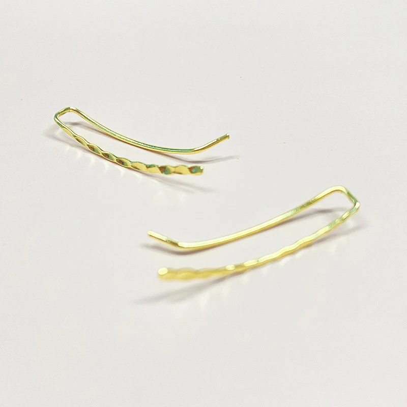 Real 925 Silver Ear Climber Ear Cuff Gold Handmade Hammered Jewerly  Minimalist Pendientes Oorbellen Boho Earrings for Women