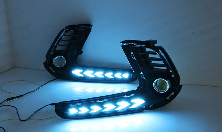 eOsuns led drl daytime running light for hyundai elantra with Dynamic moving yellow turn signal and blue night light