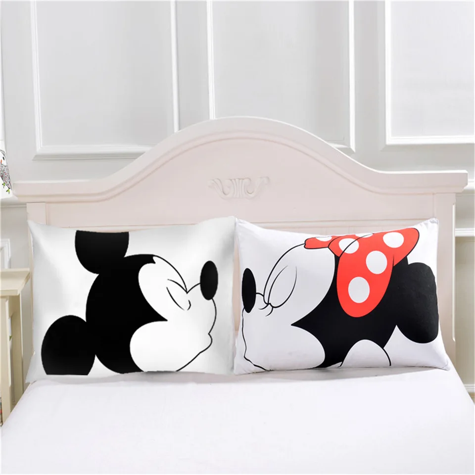 

2Pcs Disney Mickey Mouse Minnie soft Pillowcases Home Textile White Couple Pillow Cover Decorative Pillows Case Living Room gift