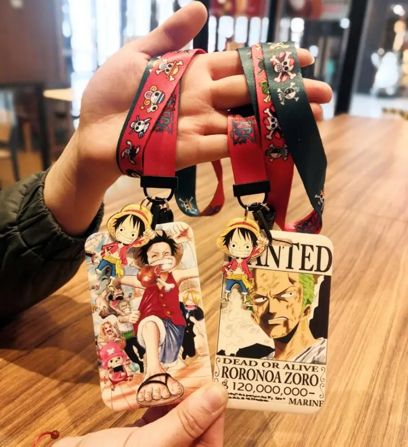 1 conjunto de uma peça casos de cartão anime cordão chave cordão cosplay crachá id cartões titular pescoço cintas chaveiros luffy zoro ace
