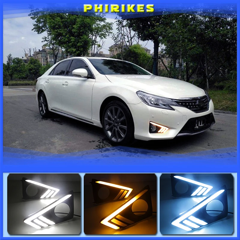 

1Pair Car DRL Daytime Running Light For Toyota MARK X REIZ 2013 - 2018 LED Fog Lamp with dynamic Yellow Turn Signal