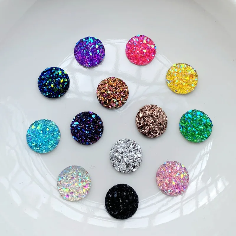 8mm 100pcs Glitter Round Rhinestone Applique Flatback Crystal Stones Resin Gems Non Hotfix Strass for Decoration -R09