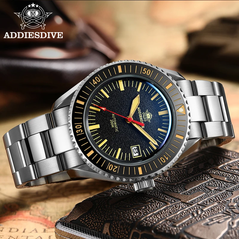 ADDIESDIVE Men's watch NH35 sapphire Dome Glass stainless steel C3 luminous Ceramic Bezel Business 200m Waterproof Wristwatches