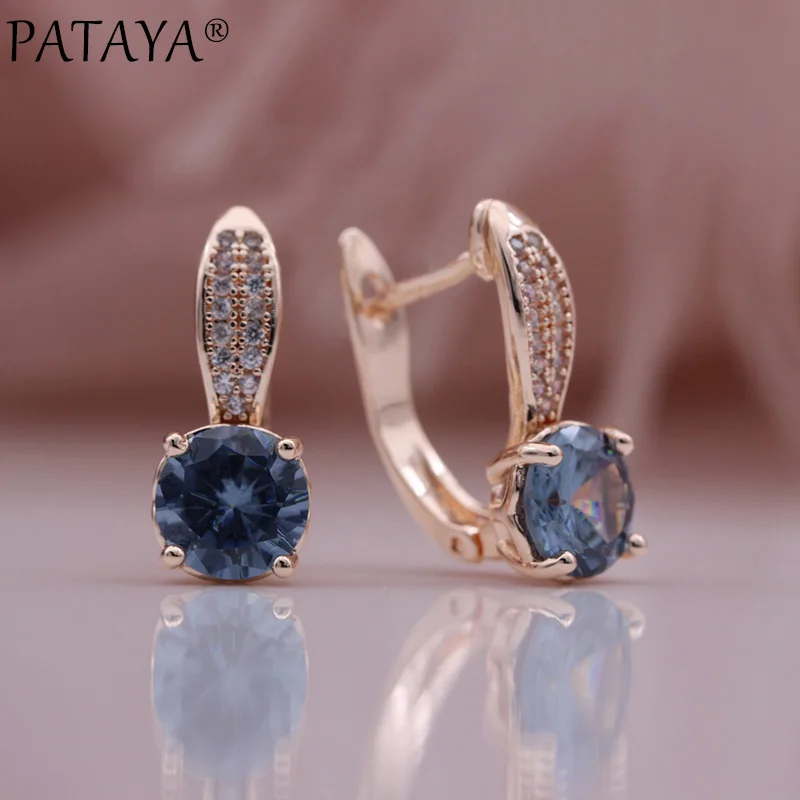 PATAYA New Gradient Earrings Round Natural Zircon Dangle Earrings 585 Rose Gold Color Luxury Fine Wedding Women Fashion Jewelry