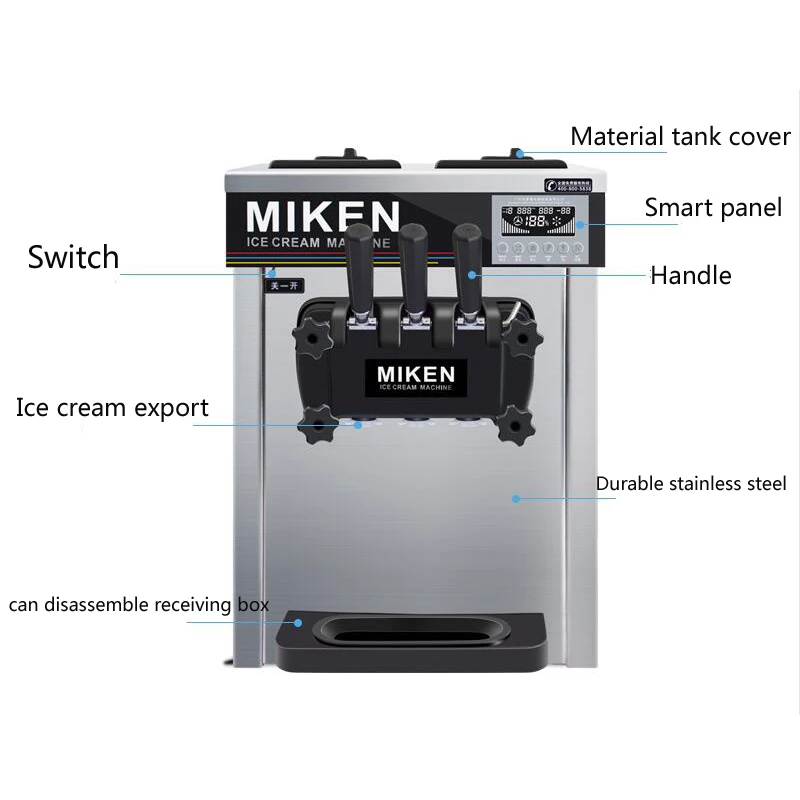 휴대용 자동 소프트 아이스크림 기계 상업 아이스크림 기계 세 가지 맛 데스크탑 아이스크림 기계