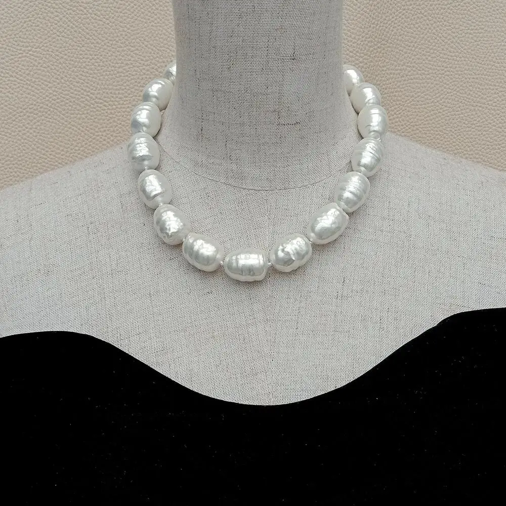 

YYGEM Large 16x22mm White Sea Shell Pearl Baroque Shape choker Necklace 17" Hyperbole shape for women