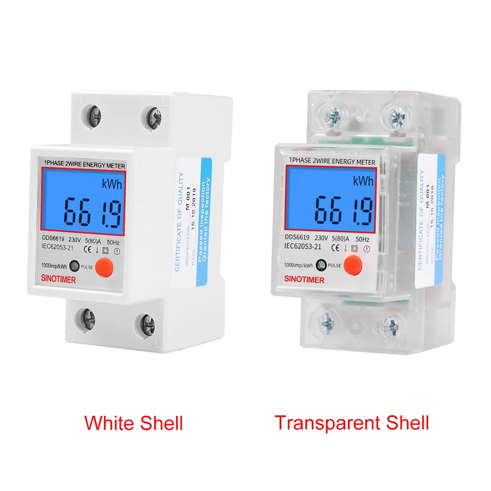 Compteur de puissance électrique KWH, rétroéclairage, monophasé, 230V, 5(80)A, circulation d'eau numérique, rail DIN, voltmètre, ampèremètre avec fonction de Cristal