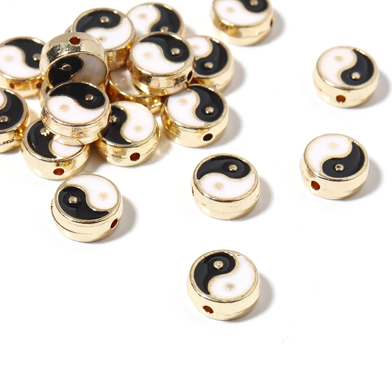 Tai Chi Spacer Beads Metal Yinyang Gossip Loose Beads Enamel Charms For Jewelry Making Bracelet Accessories DIY Handmade Craft