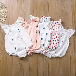 2020 sommer Neugeborenen Baby Mädchen Jungen Kleidung Baumwolle Leinen Kaktus Drucken Fly Hülsenspielanzug Overall Weiche Baby Outfits One-stück