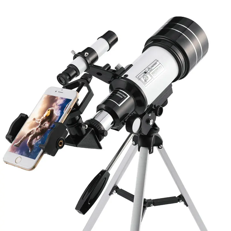 Telescopio astronómico con trípode ajustable para principiantes, telescopio de 70mm de apertura, 300mm, ligero, refractante, filtro lunar