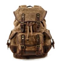 MUCHUAN Cotton Oil Wax Canvas Backpack Mens Large Capacity Vintage Waterproof Backpack 15\