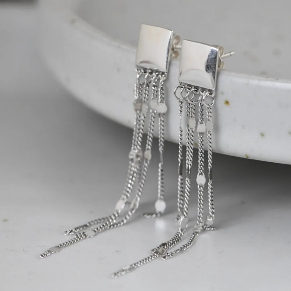 BOCAI new real S925 pure silver jewelry retro matte Thai silver earrings for women fashion buds silver beads tassel earrings