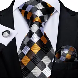 Neue Mode-Plaid männer Krawatte Set Hohe Qualität 8cm Breite Krawatte Taschentuch Manschettenknöpfe Business Hochzeit Krawatte Geschenk für Männer DiBanGu