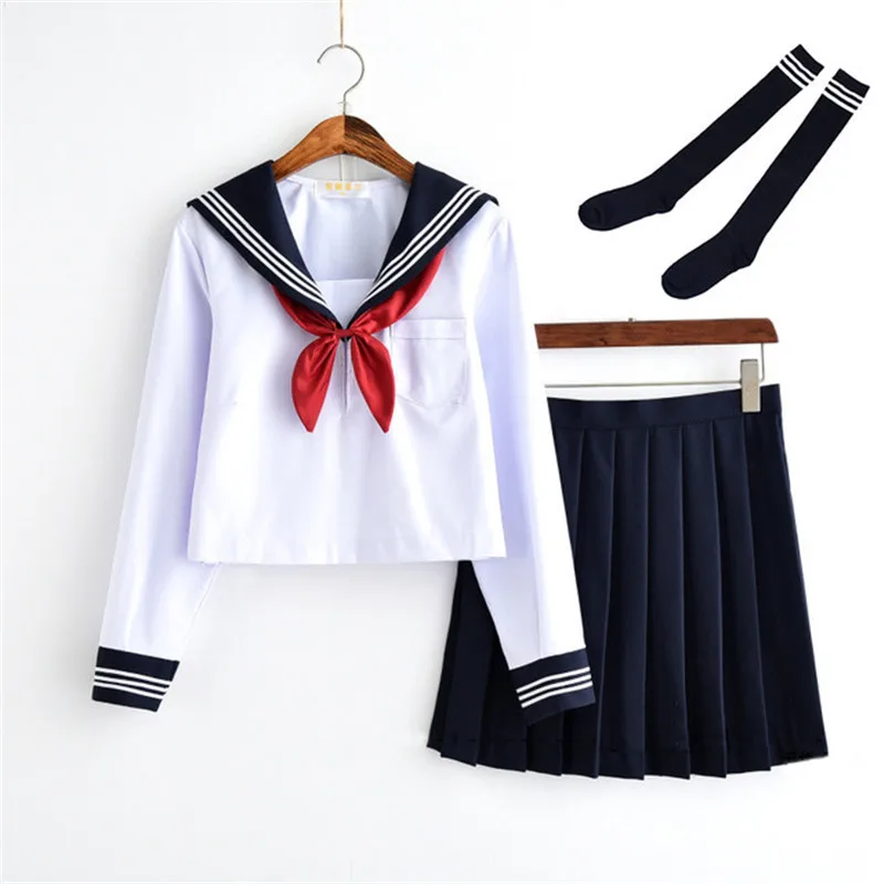 White Schoolgirl Uniform Japanese Class Navy Sailor School Uniforms Students Clothes For Girls Anime COS Sailor Navy Suit