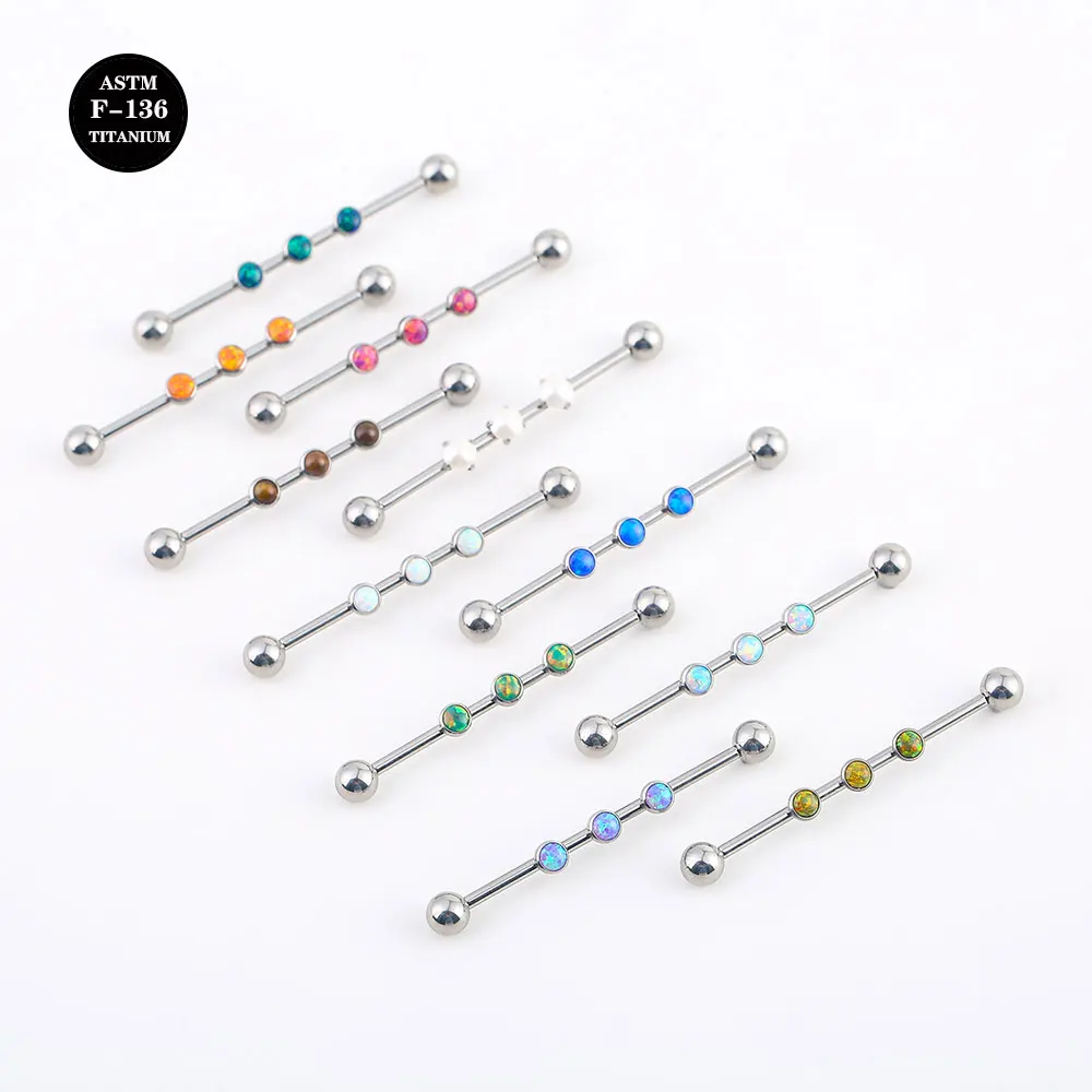 14G Implant Grade Titanium ASTM F136 Internal Thread Long Bar Ear Tragus Cartilage Industrial Piercing OpalStud Ear Ring Body Je