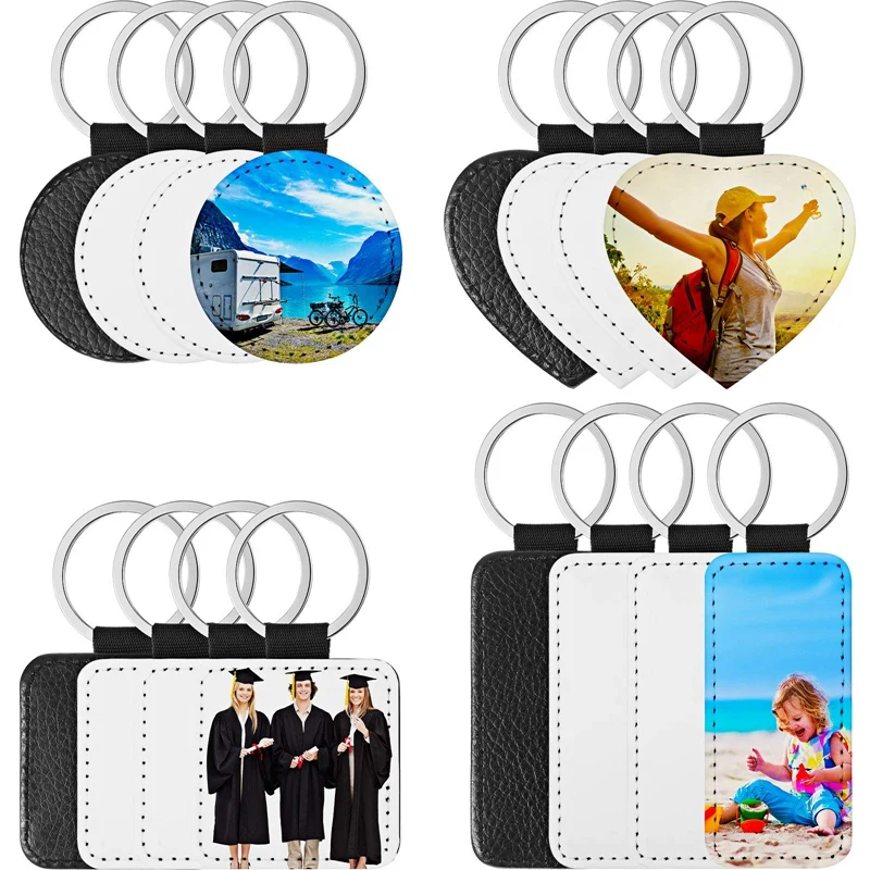 

16 Pieces Sublimation Blanks Keychain PU Leather Keychain Heat Transfer Keychain Keyring Sublimation Keyrings DIY Craft