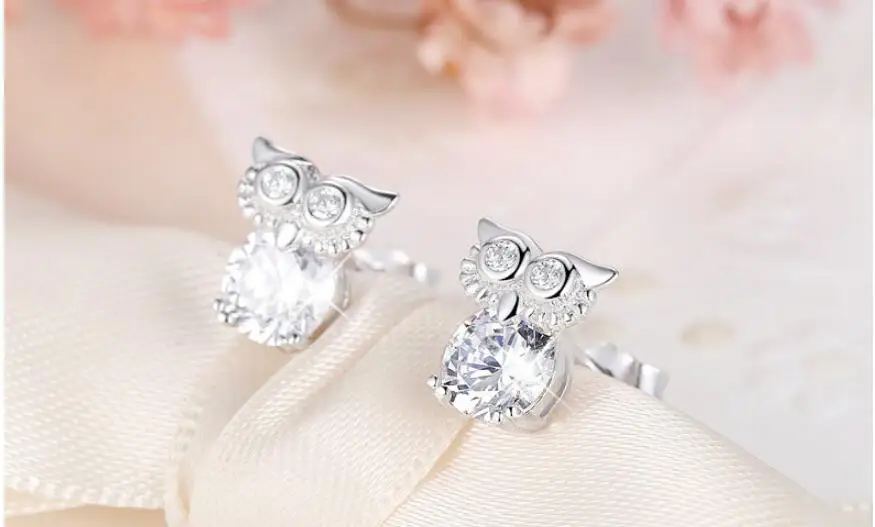 100% 925 srebro Piercing kryształ sowa kolczyki dla kobiet 2023 dziewcząt wesele prezent Femme biżuteria pendientes — zdjęcie 6