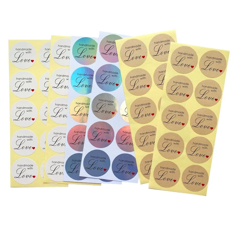 

100pcs High-end laser silver handmade with love series sealing sticker DIY Decor Packaging Seal Label Stickers