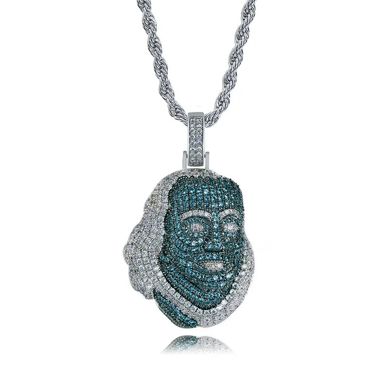 

Hip Hop Green CZ Stone Paved Bling Paved Iced Out Franklin Avatar Character Pendants Necklace for Men Rapper Jewelry Gifts