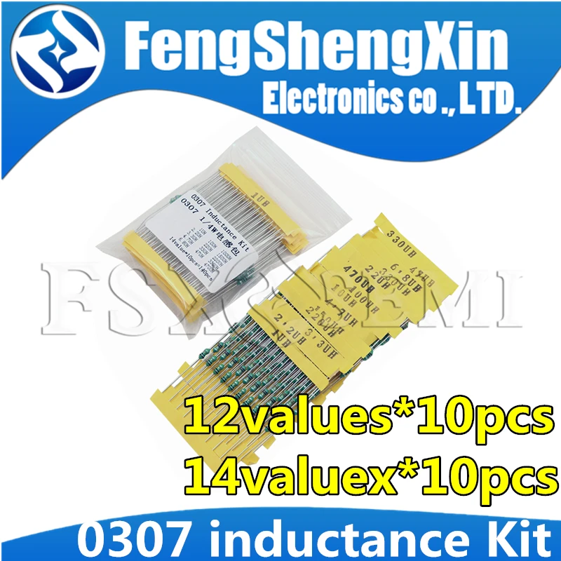 12valuesX10pcs=120pcs 0307 1/4W 0.25W inductor 1uH-1MH  14values 1uH-470uh component sample Assorted kit  Color ring inductance