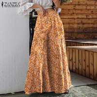 Women Bohemian Wide Leg Pants ZANZEA Summer Floral Printed Trousers Palazzo Casual Elastic Waist Long Flare Pantalon 