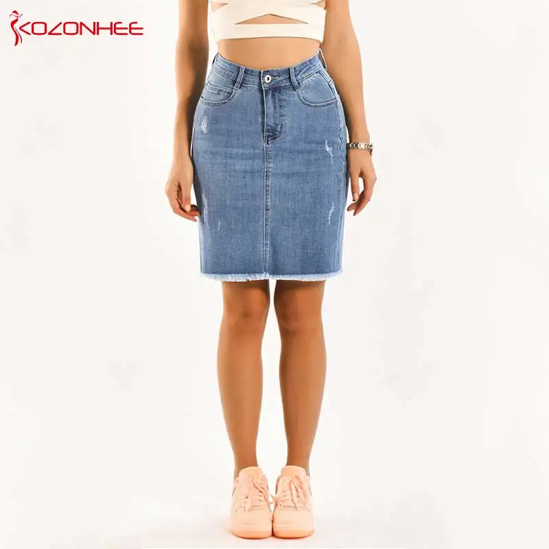 

Fashion High Waist Skinny Denim Skirts Breasted Button Elasticity Skirts Denim Skirts Knee Length Skirts S-3XL #06