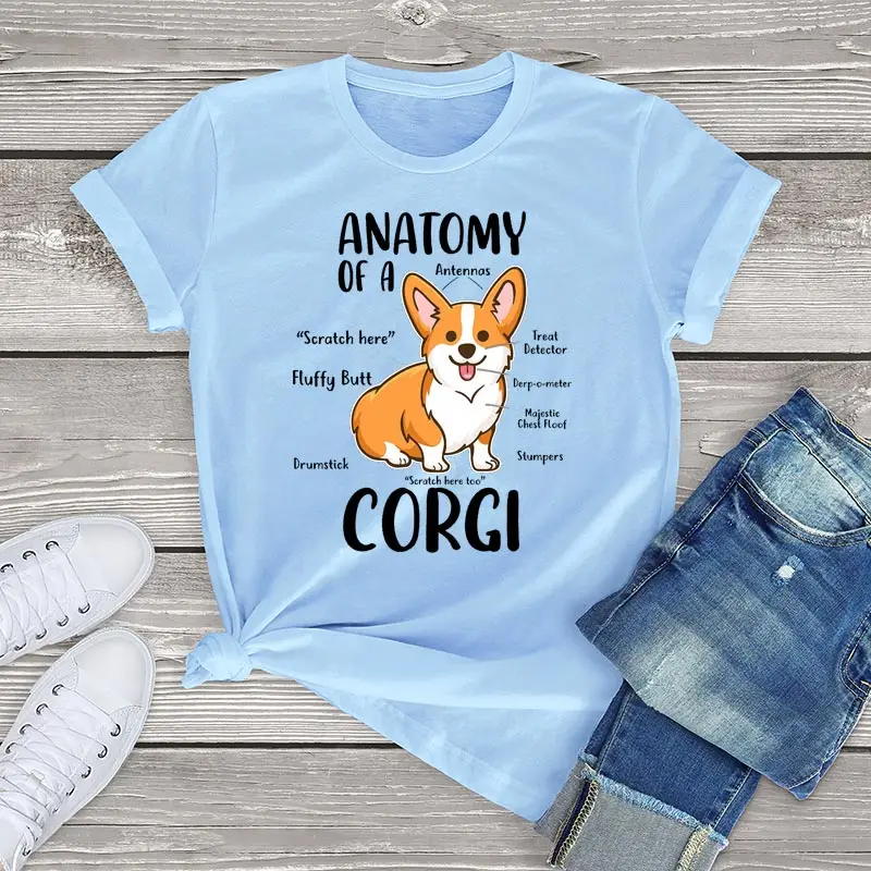 FLC Funny Corgi T Shirt Women Clothes Kawaii Dog Graphic Short Sleeve Tee Unisex Men Tops Harajuku Casual Corgi Female T Shirt