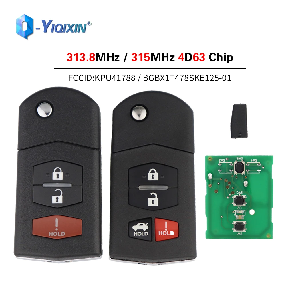 

YIQIXIN Folding 313.8/315Mhz 4D63 Chip Car Remote Flip Key For MAZDA 3 5 6 MX-5 Miata CX-7 RX-8 CX-9 KPU41788 BGBX1T478SKE125-01