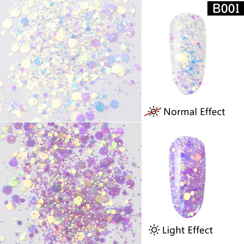 Kawaii Holographic Light Color Changing Nail Glitter Sequins Nails Art Decoration Design Chrome Pigment Manicure Accessories