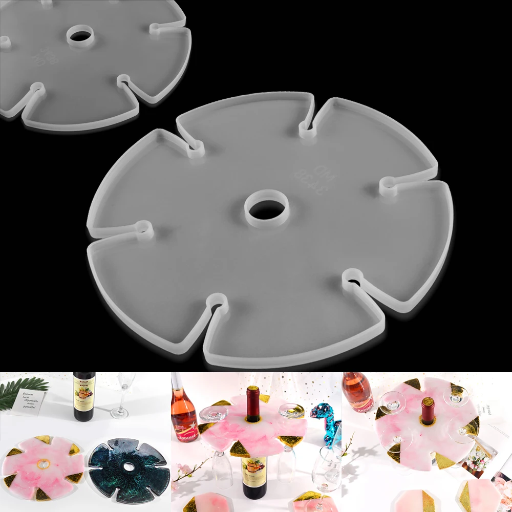 Wine Glass Holders Resin Molds Floral Shape Wine Rack Silicone Epoxy Mold For DIY Geode Agate Resin Casting Bottle Butler