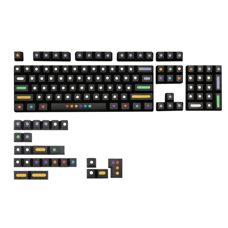 Allover PBT 5 Sides Dye Subbed Keycap 129Keys Black Dots Iso Keys Cherry Profile Keycap for MX Switches 61/87/104/108