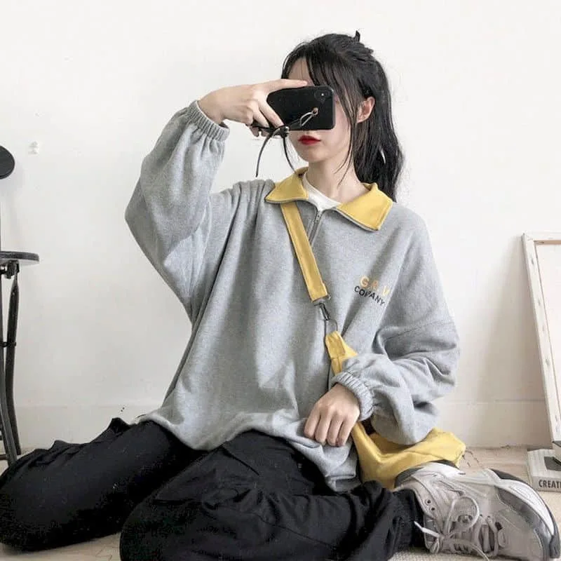 

Women Preppy Shirt 2022 spring polo collar sweatshirt t-shirt female junior students Korean loose long sleeve lovely top clothes