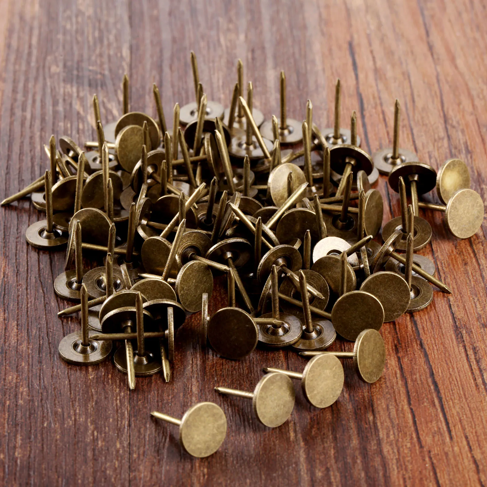 100pcs Flat Upholstery Nails Sofa Studs Pins Tacks Antique Bronze Iron Vintage Jewelry Wooden Box 11mm*17mm Furniture Hardware