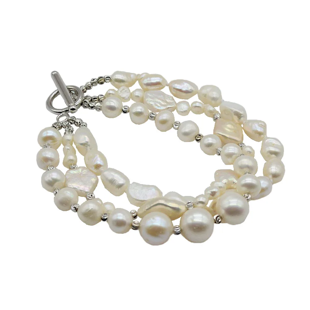 Women's Bracelets White Natural Pearl Size Multi Beads Multilayer Bracelet Baroque Style Luxury Bracelet Free Shipping