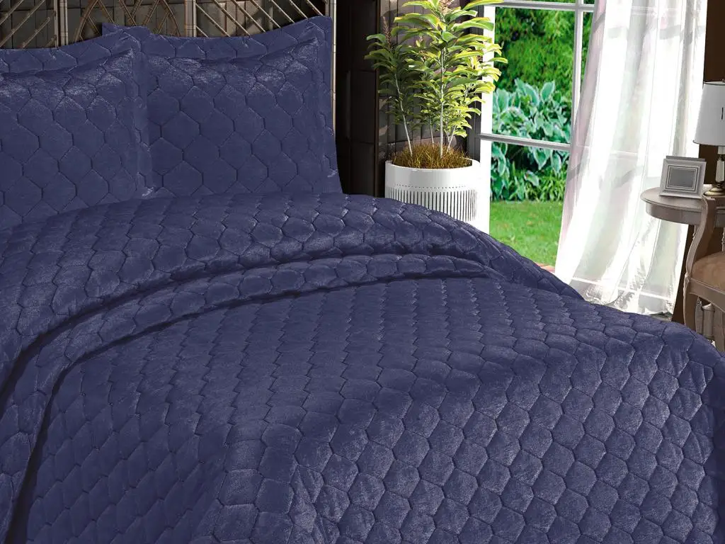 Lizbon Quilted Double Bed Cover Navy Blue